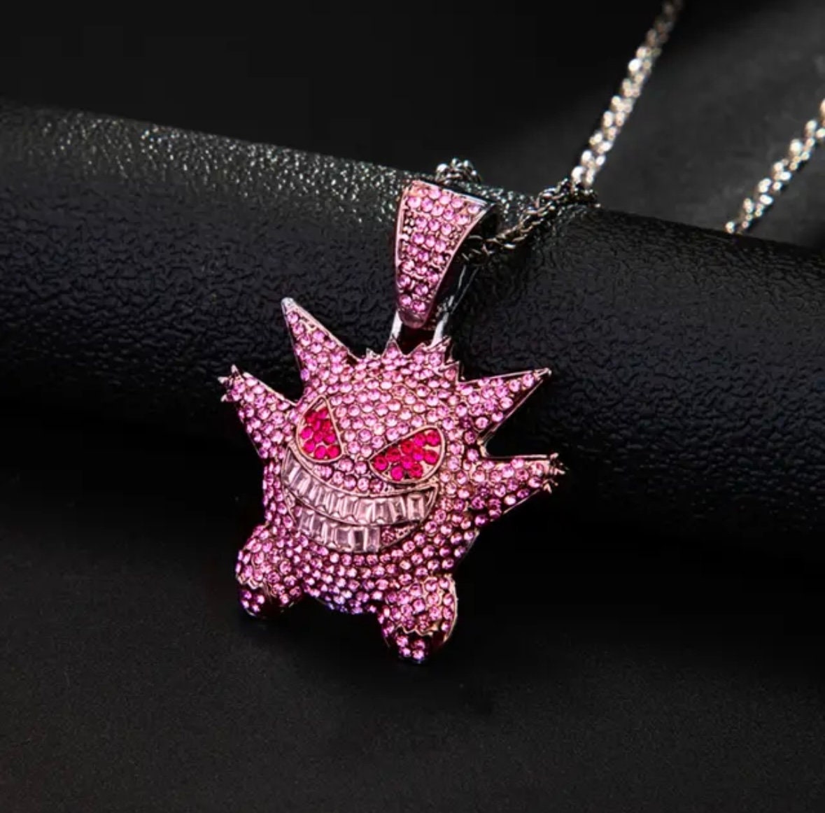 Pokemon Gengar Rhinestone Necklace – Purple Ghost Pendant, Great Gift Idea