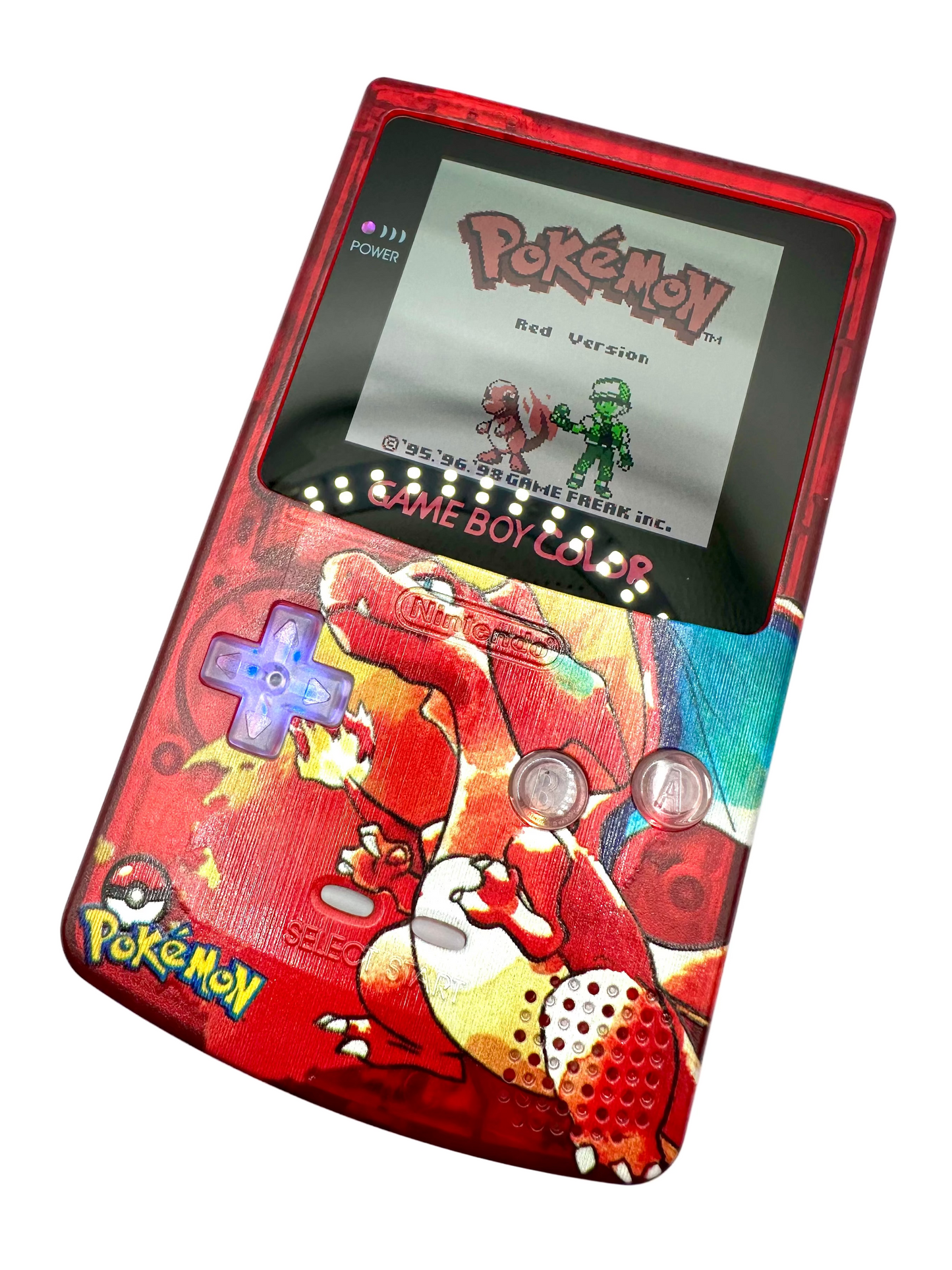 Charizard Game Boy Color with OLED Touch Screen & Button LEDs
