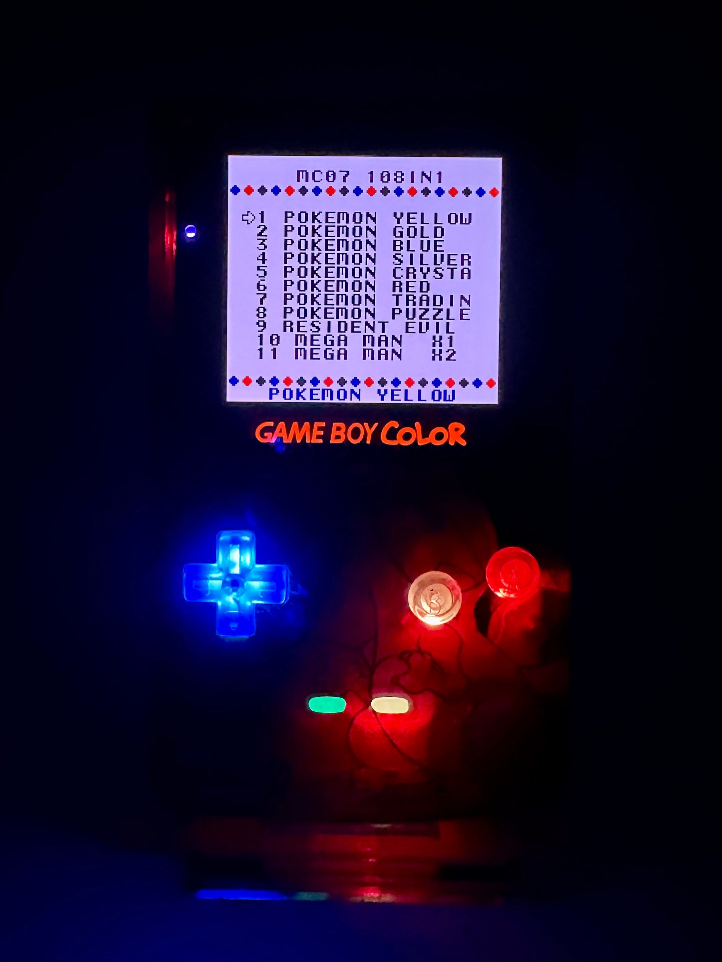 Charizard Game Boy Color with OLED Touch Screen & Button LEDs