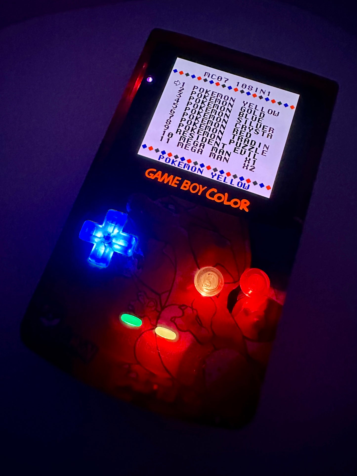 Charizard Game Boy Color with OLED Touch Screen & Button LEDs